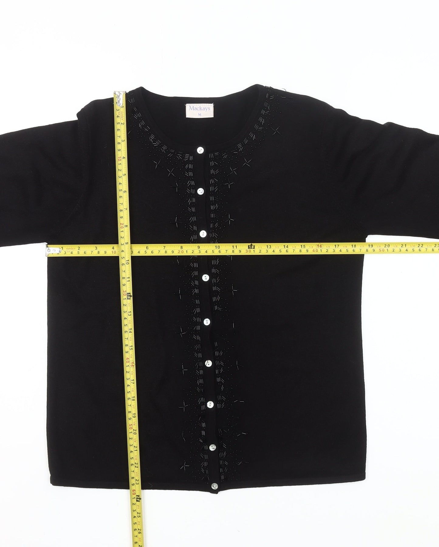 Mackays Women's Black Medium Cardigan Jumper Embroidered Knit Long Sleeve