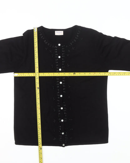 Mackays Women's Black Medium Cardigan Jumper Embroidered Knit Long Sleeve