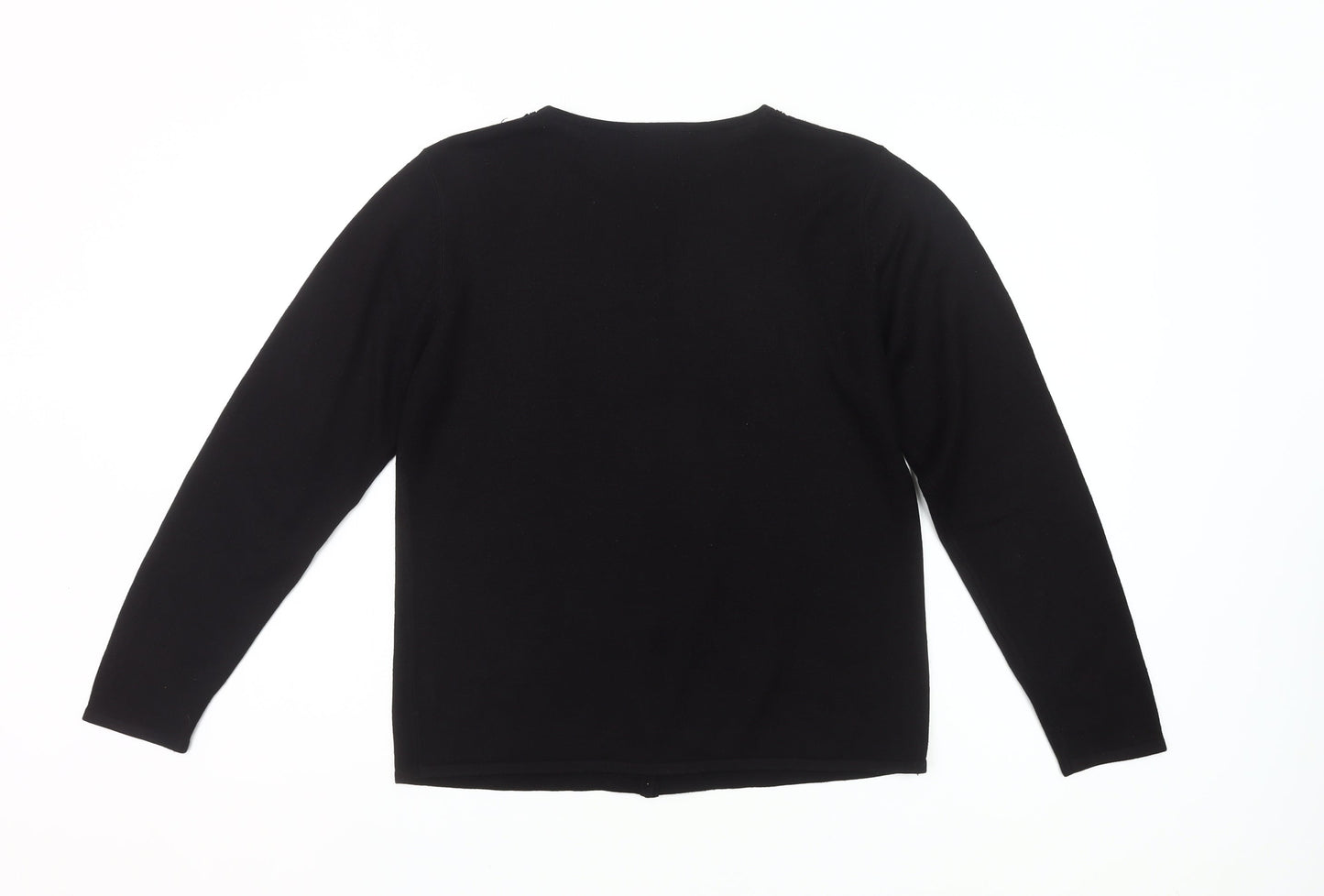 Mackays Women's Black Medium Cardigan Jumper Embroidered Knit Long Sleeve