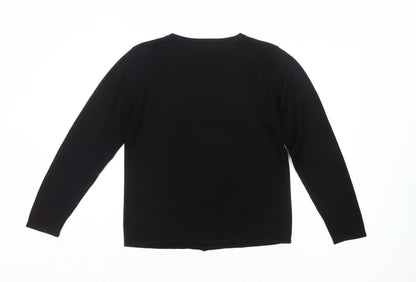 Mackays Women's Black Medium Cardigan Jumper Embroidered Knit Long Sleeve