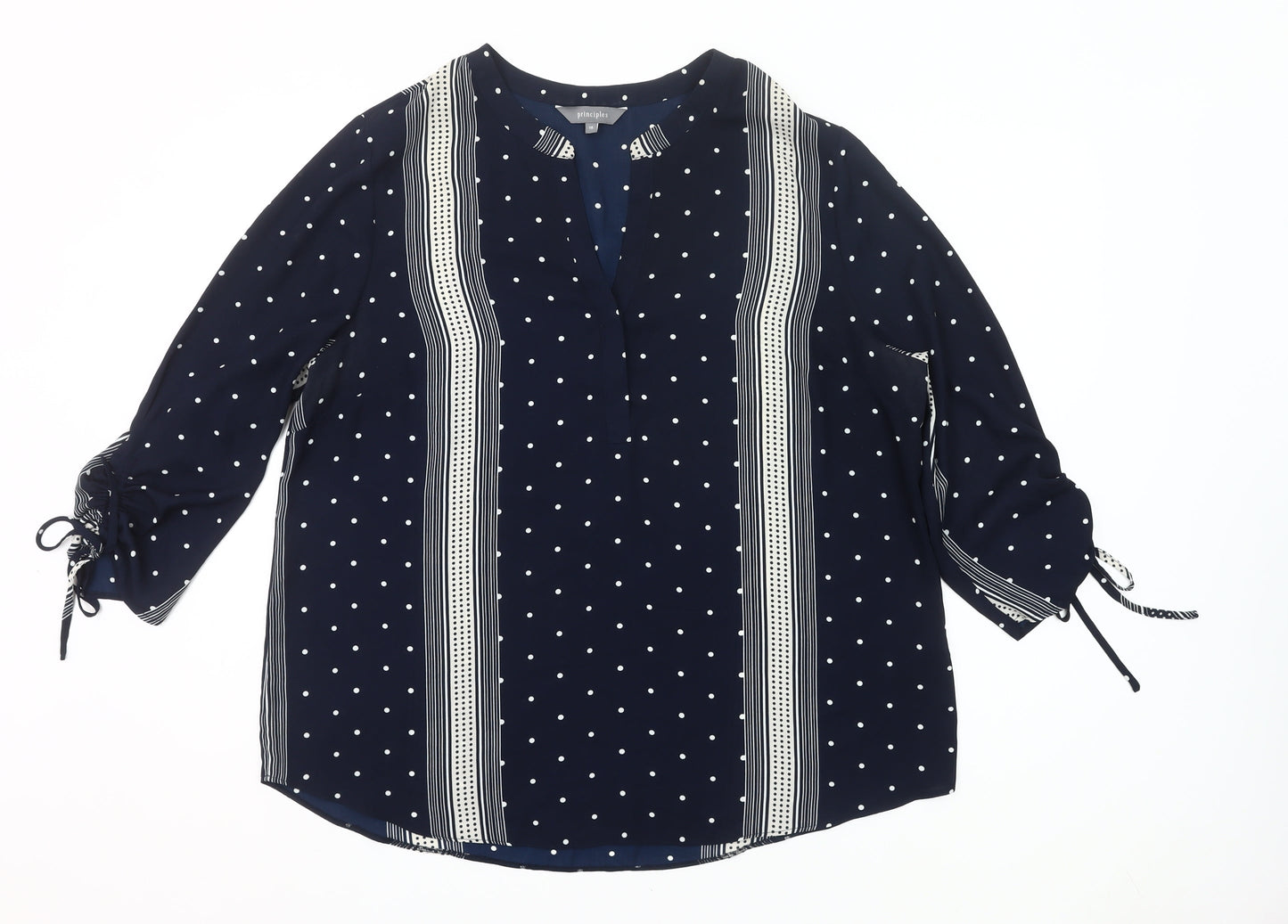 Principles Women Blue Polka Dot Tunic Blouse Size 18 V-Neck 3/4 Sleeve