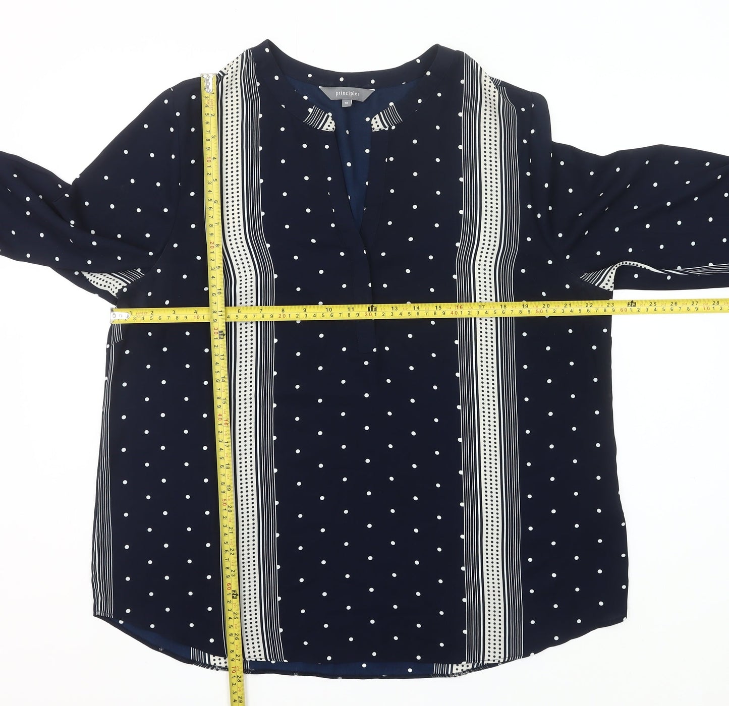 Principles Women Blue Polka Dot Tunic Blouse Size 18 V-Neck 3/4 Sleeve