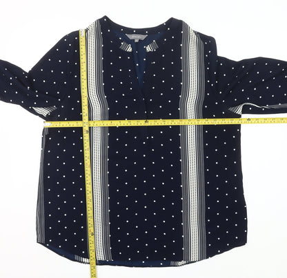 Principles Women Blue Polka Dot Tunic Blouse Size 18 V-Neck 3/4 Sleeve