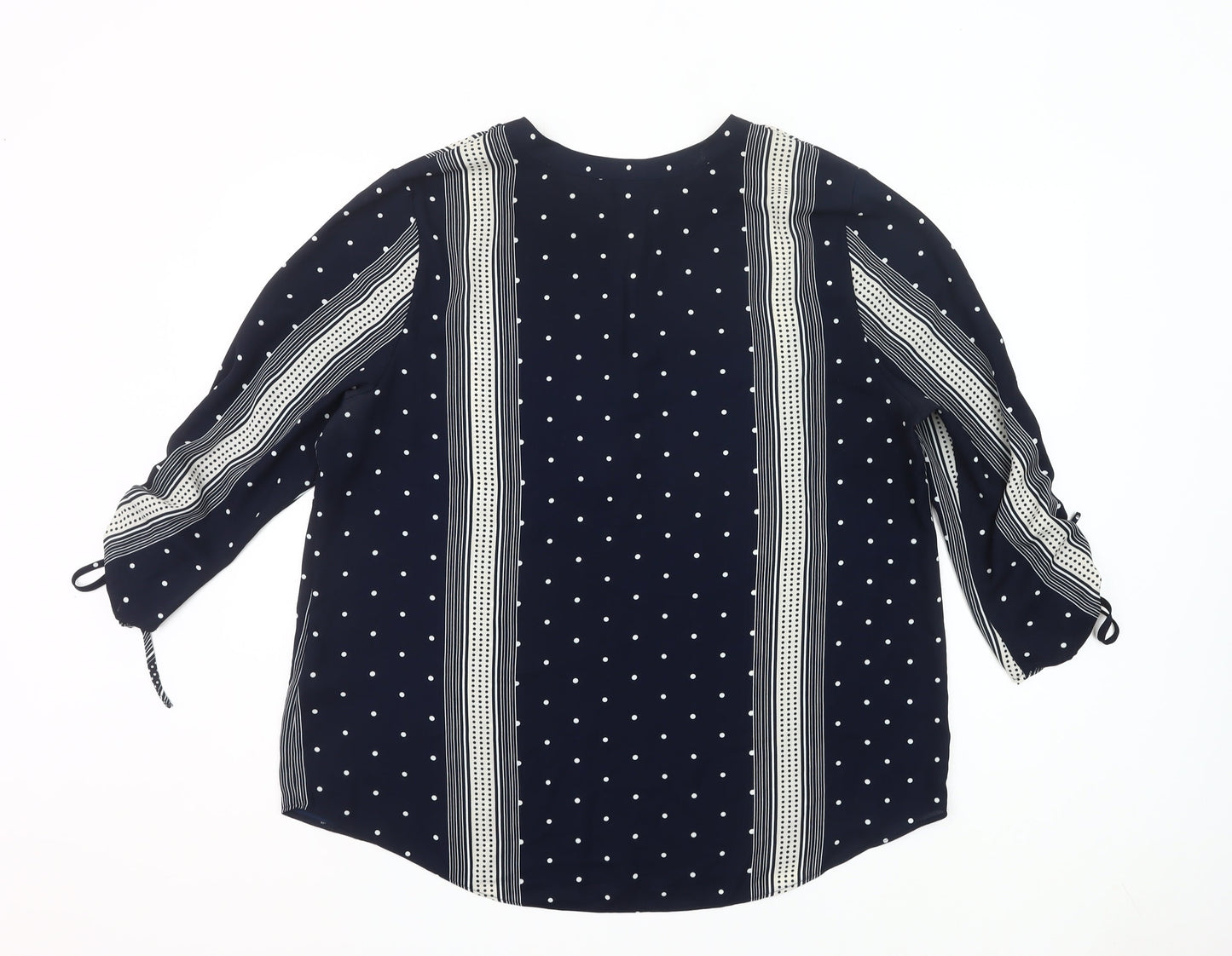 Principles Women Blue Polka Dot Tunic Blouse Size 18 V-Neck 3/4 Sleeve