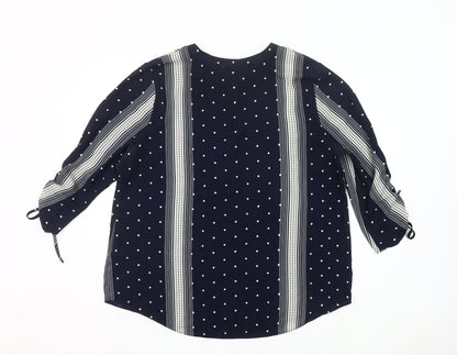 Principles Women Blue Polka Dot Tunic Blouse Size 18 V-Neck 3/4 Sleeve