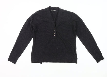 Austin Reed Womens Black Wool Henley Jumper Size M V-Neck Long Sleeve