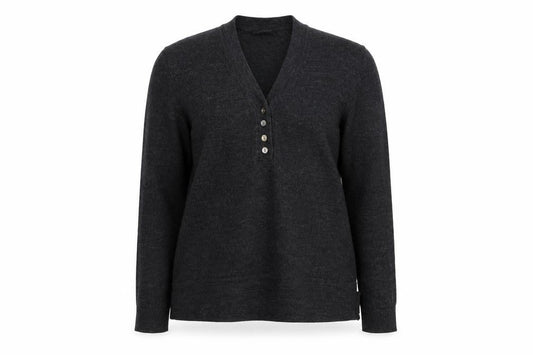 Austin Reed Womens Black Wool Henley Jumper Size M V-Neck Long Sleeve
