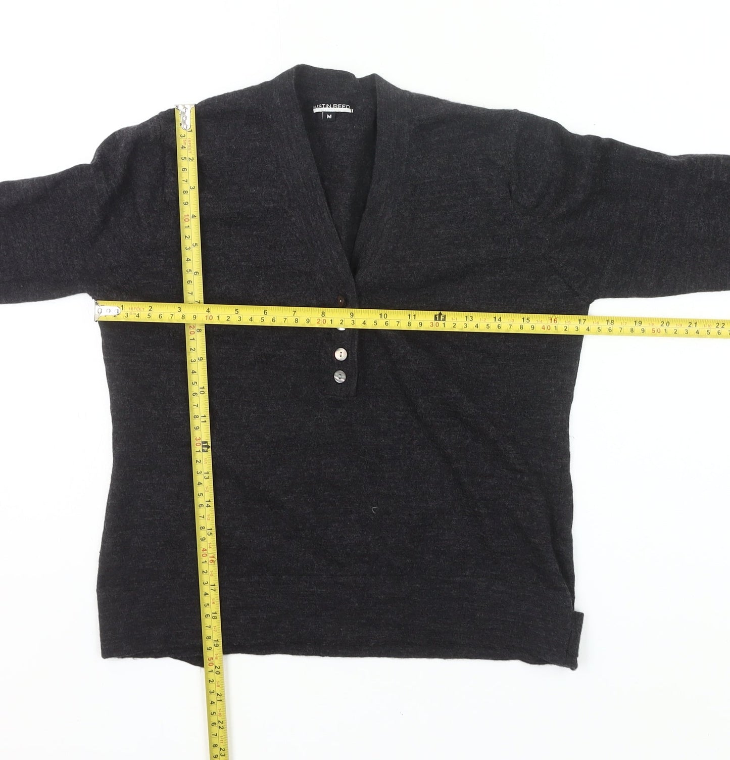 Austin Reed Womens Black Wool Henley Jumper Size M V-Neck Long Sleeve