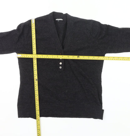 Austin Reed Womens Black Wool Henley Jumper Size M V-Neck Long Sleeve