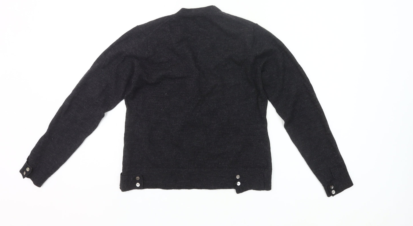 Austin Reed Womens Black Wool Henley Jumper Size M V-Neck Long Sleeve