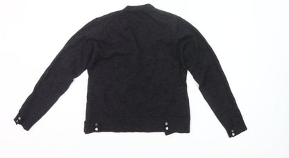 Austin Reed Womens Black Wool Henley Jumper Size M V-Neck Long Sleeve