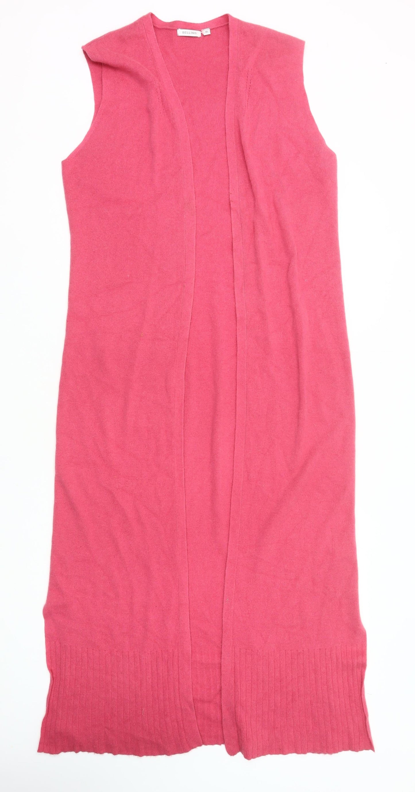 Bellino Women’s Pink Sleeveless Long Cardigan Size 16 Knit V-Neck