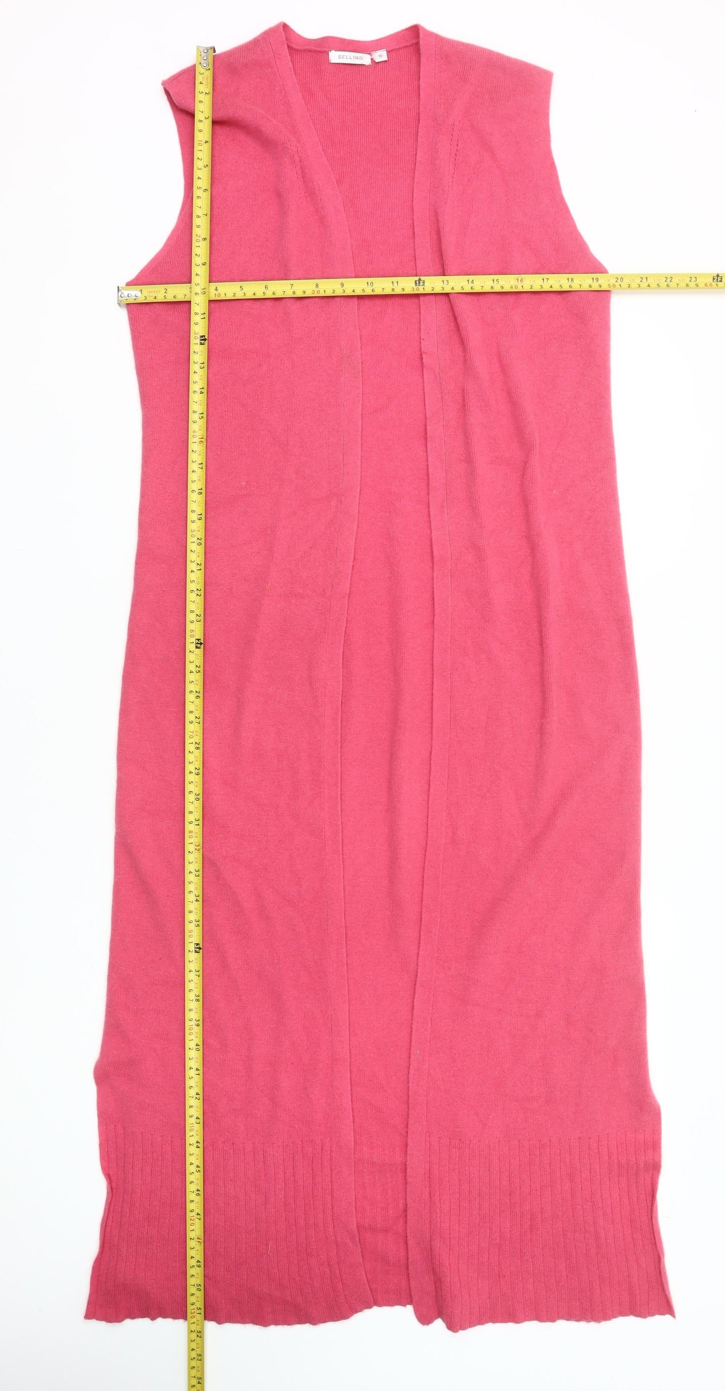 Bellino Women’s Pink Sleeveless Long Cardigan Size 16 Knit V-Neck