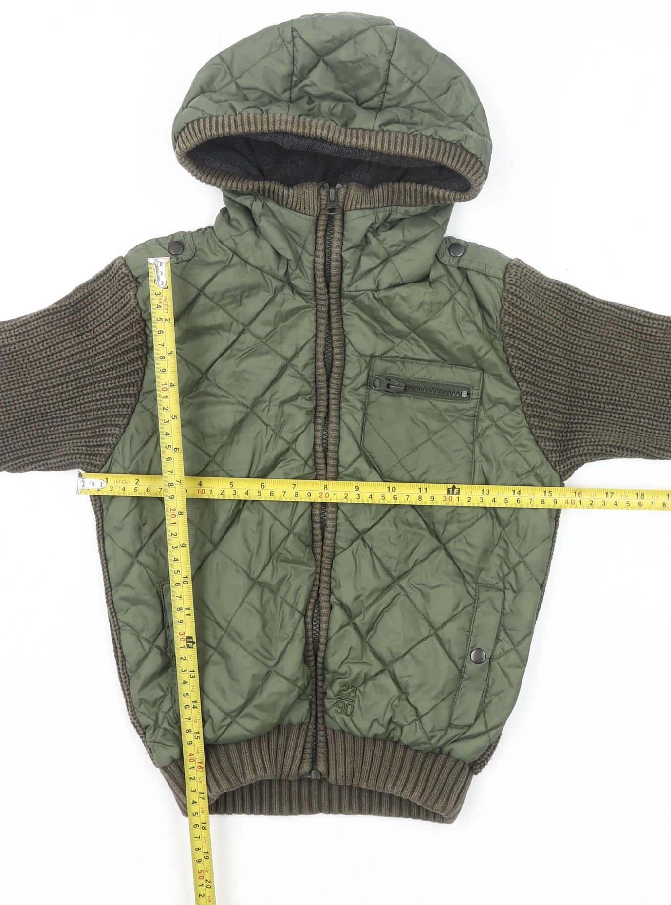 Next Boys Green Quilted Hooded Jacket 7 Years Full Zip Padded Coat