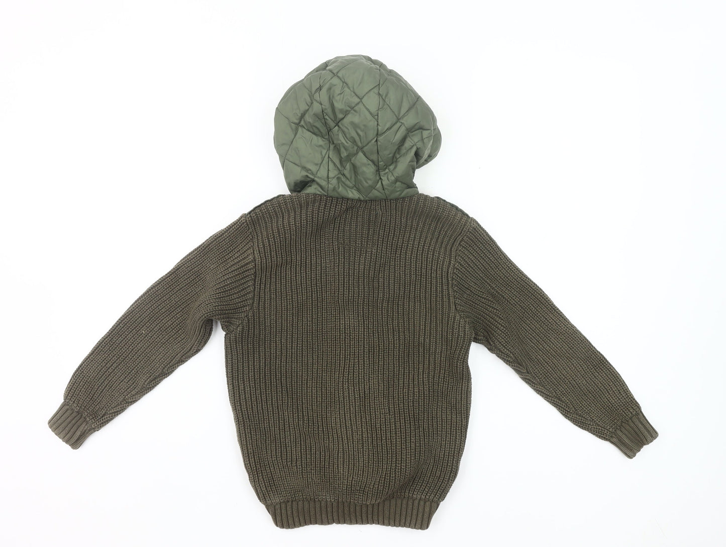 Next Boys Green Quilted Hooded Jacket 7 Years Full Zip Padded Coat