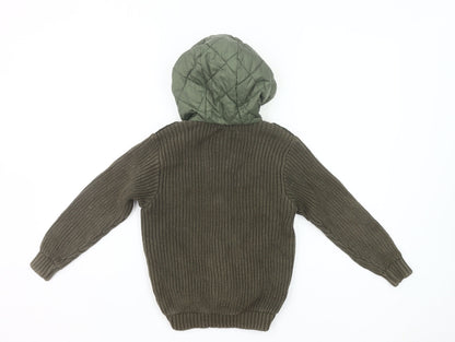 Next Boys Green Quilted Hooded Jacket 7 Years Full Zip Padded Coat
