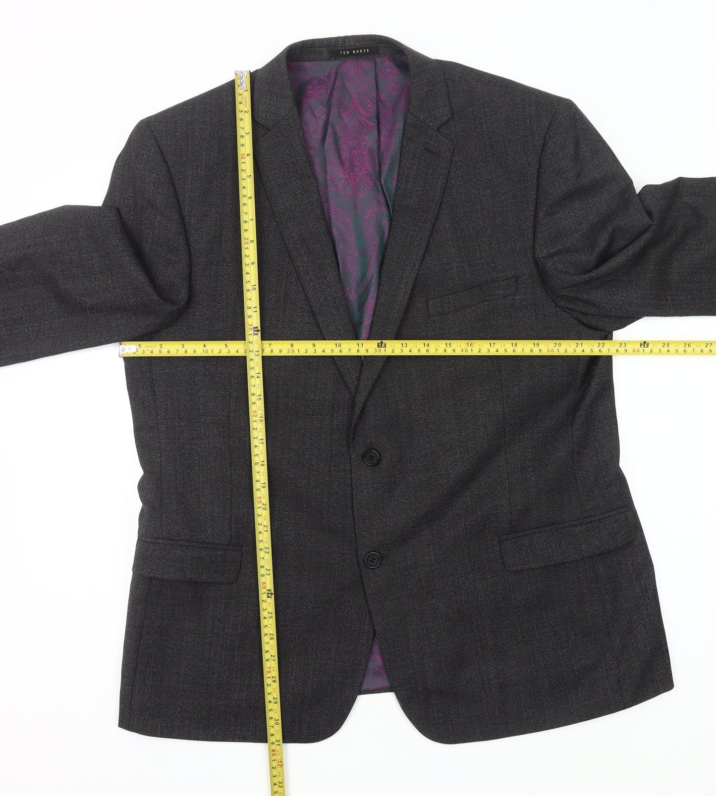 Ted Baker Men's Grey Wool Blend 46R Blazer Jacket Classic Formal