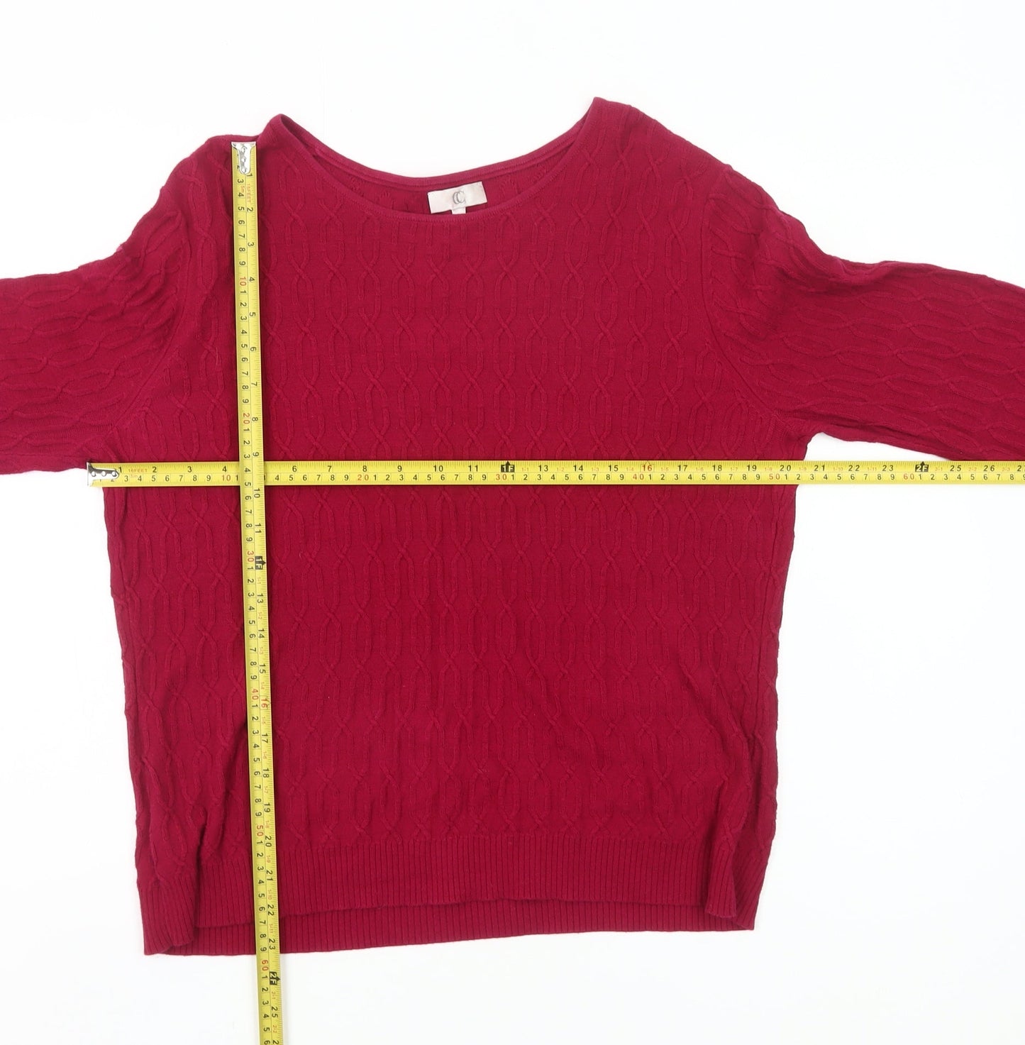 CC Womens Red Cotton Cable Knit Pullover Jumper Size L