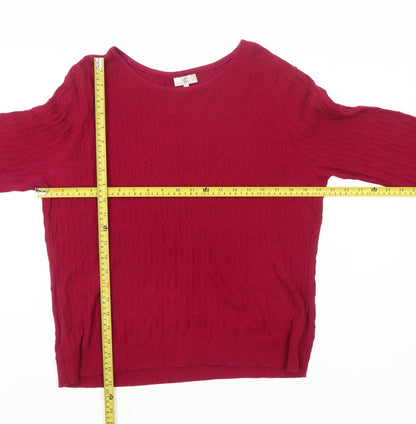 CC Womens Red Cotton Cable Knit Pullover Jumper Size L