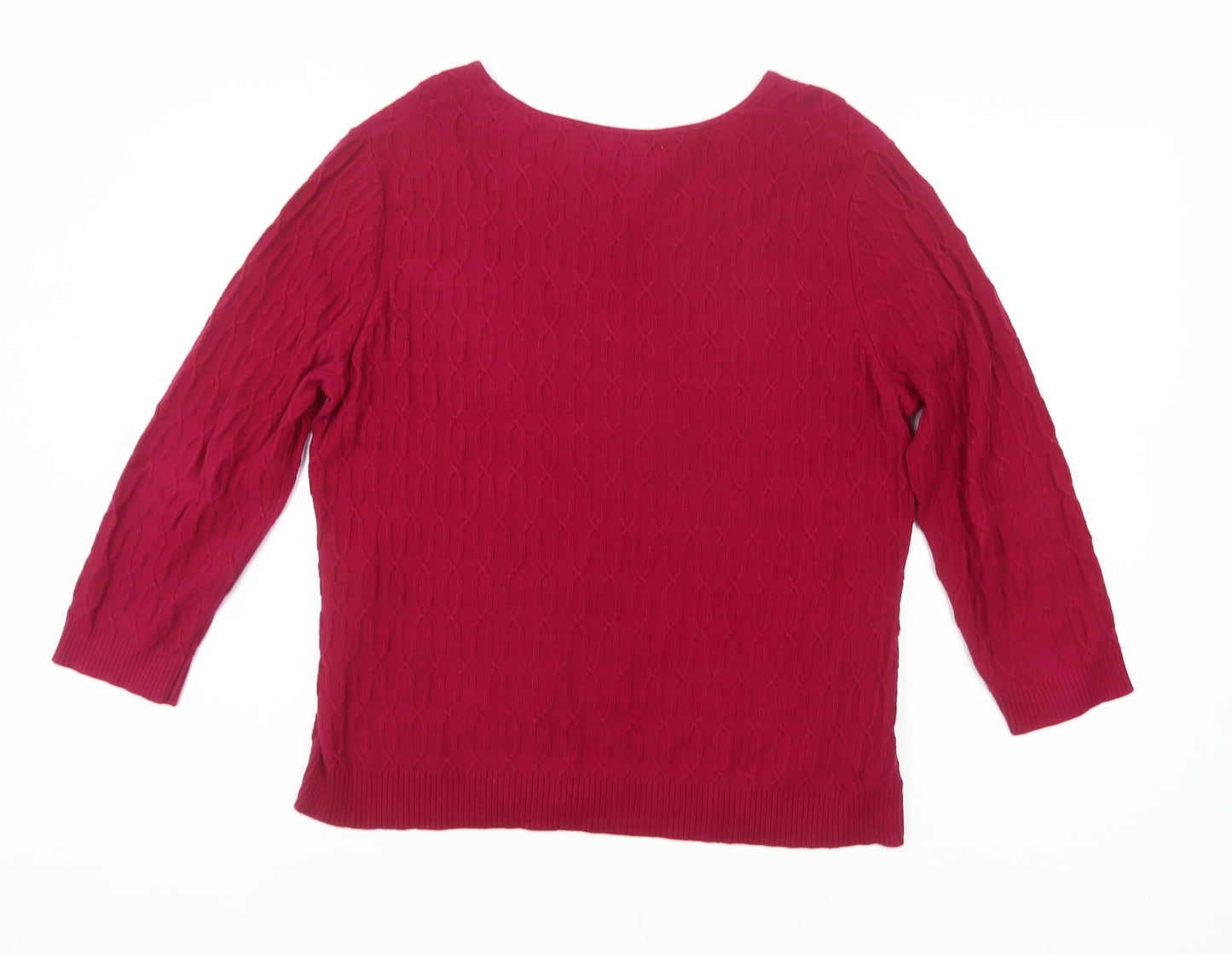 CC Womens Red Cotton Cable Knit Pullover Jumper Size L