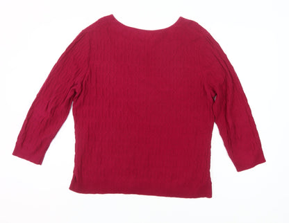 CC Womens Red Cotton Cable Knit Pullover Jumper Size L