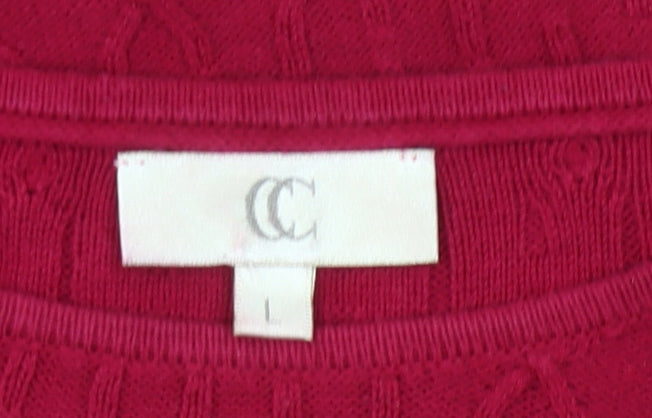 CC Womens Red Cotton Cable Knit Pullover Jumper Size L