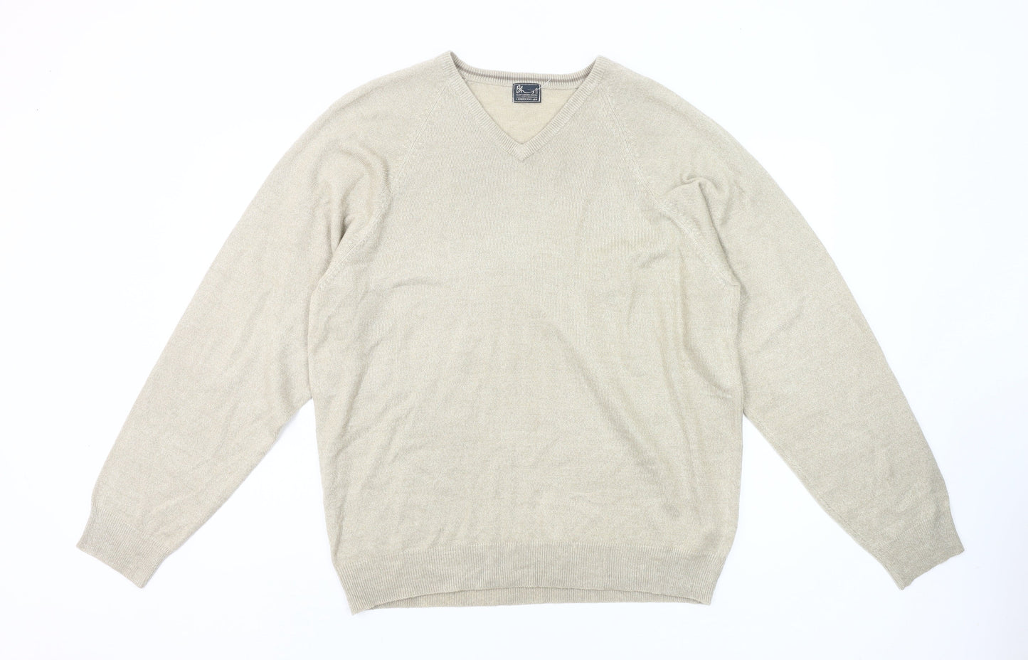 BH Men’s Beige V-Neck Pullover Jumper Medium Acrylic Knit