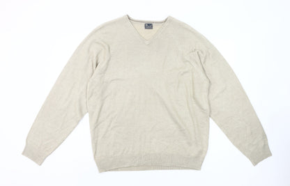 BH Men’s Beige V-Neck Pullover Jumper Medium Acrylic Knit