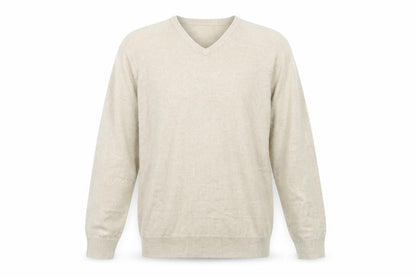 Front view of BH Men’s Beige V-Neck jumper Medium Acrylic Knit