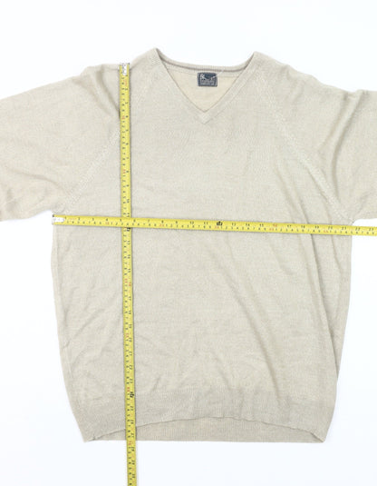 BH Men’s Beige V-Neck Pullover Jumper Medium Acrylic Knit