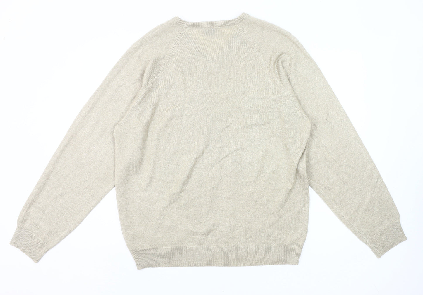 BH Men’s Beige V-Neck Pullover Jumper Medium Acrylic Knit