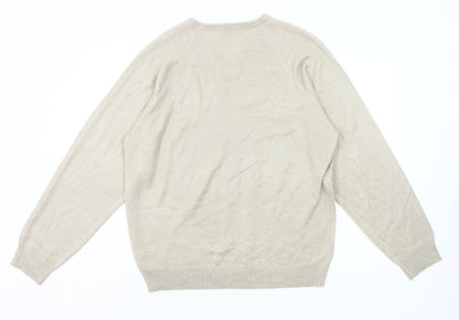 BH Men’s Beige V-Neck Pullover Jumper Medium Acrylic Knit