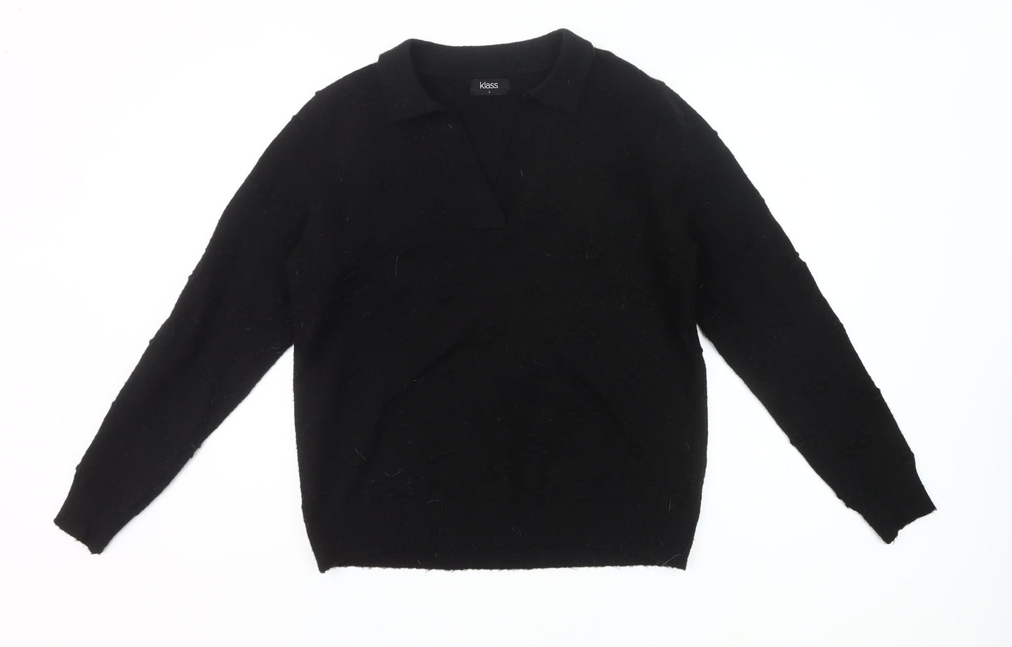 Klass Women's Black Collared Pullover Jumper Size L Long Sleeve