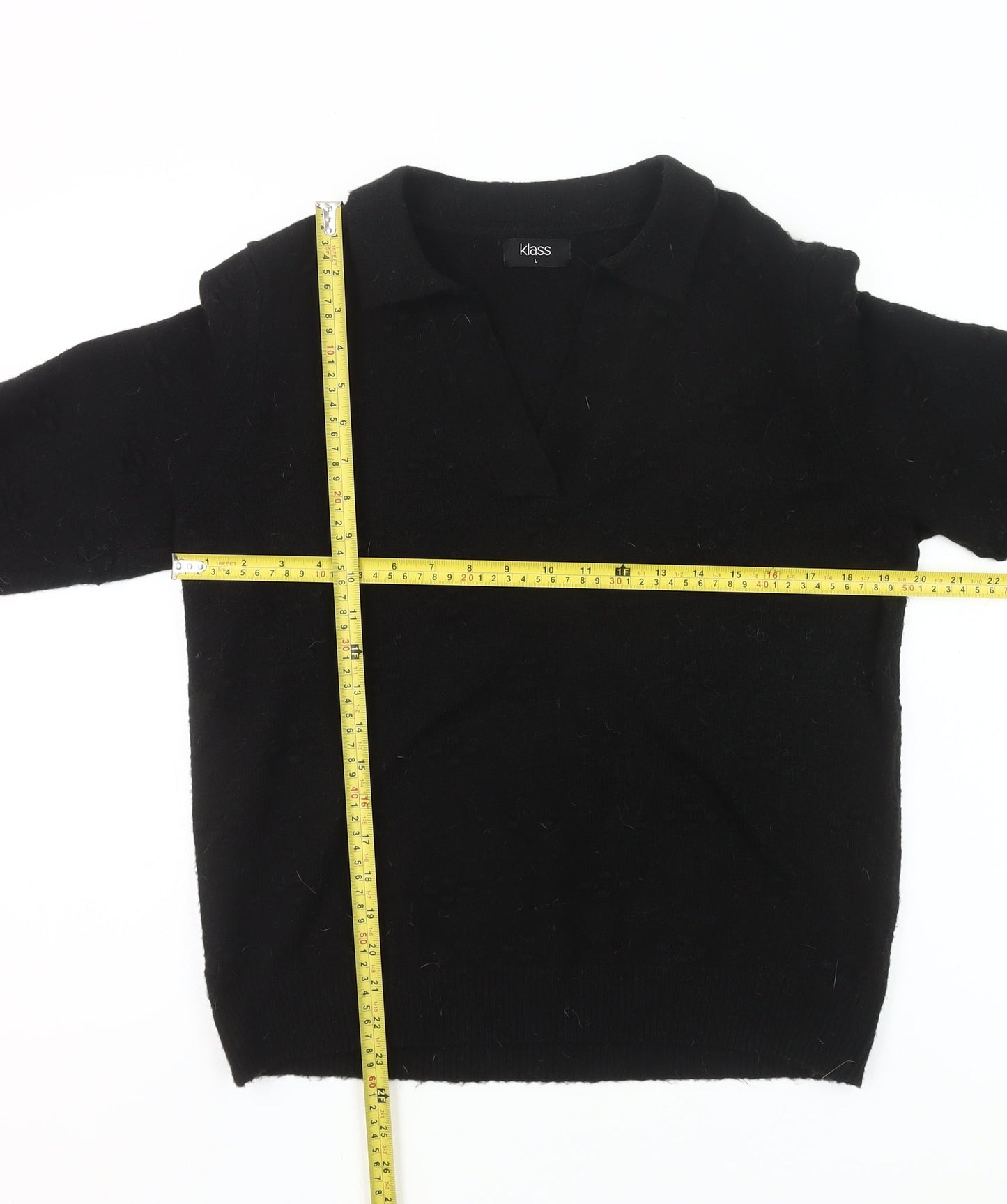 Klass Women's Black Collared Pullover Jumper Size L Long Sleeve