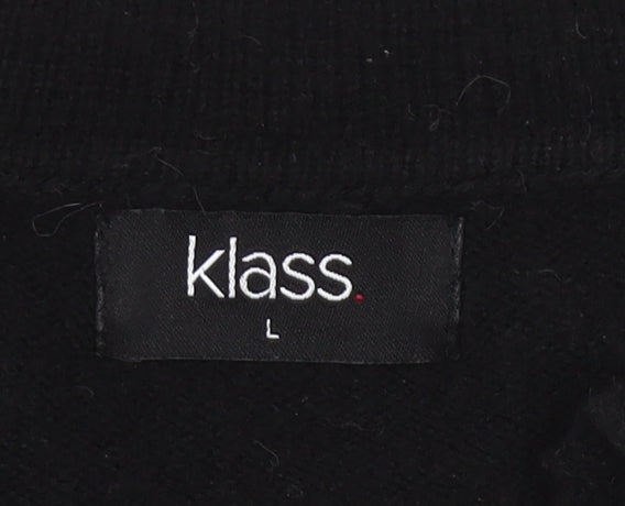 Klass Women's Black Collared Pullover Jumper Size L Long Sleeve