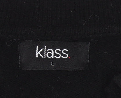 Klass Women's Black Collared Pullover Jumper Size L Long Sleeve