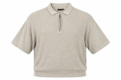 New Look Men’s Beige 2XL Collared Half Zip Short Sleeve Jumper