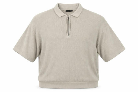 New Look Men’s Beige 2XL Collared Half Zip Short Sleeve Jumper