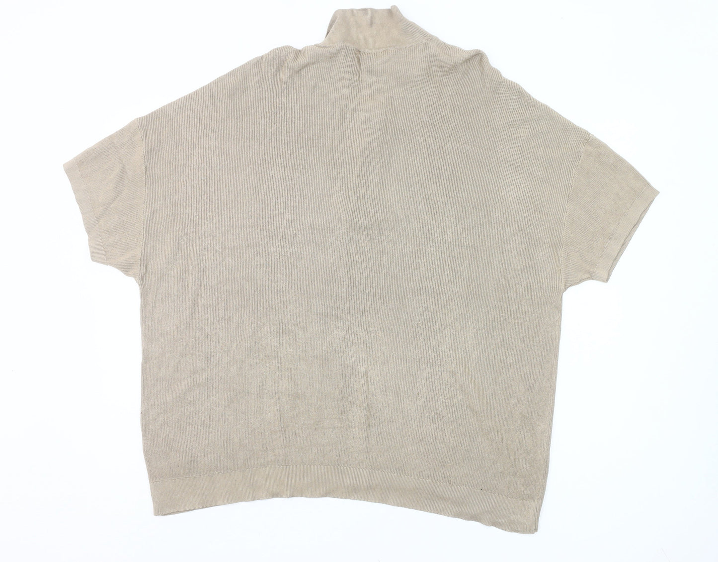 New Look Men’s Beige 2XL Collared Half Zip Short Sleeve Jumper