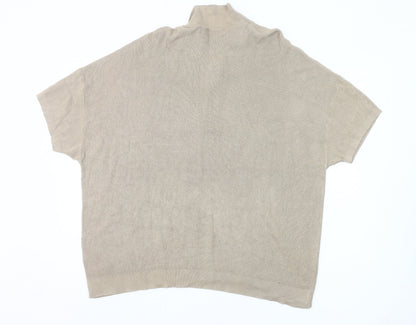 New Look Men’s Beige 2XL Collared Half Zip Short Sleeve Jumper