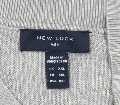 New Look Men’s Beige 2XL Collared Half Zip Short Sleeve Jumper