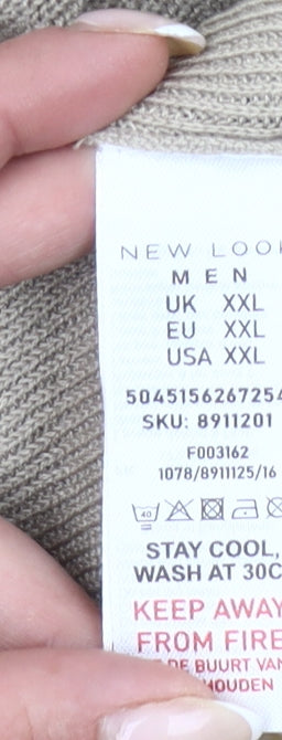New Look Men’s Beige 2XL Collared Half Zip Short Sleeve Jumper