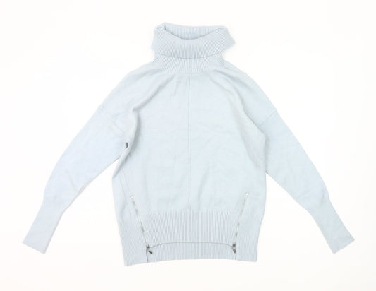 Phase Eight Womens Blue XS Roll Neck Pullover Jumper with Zips