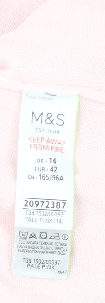 Marks and Spencer Womens Pink Size 14 Crew Neck Acrylic Jumper