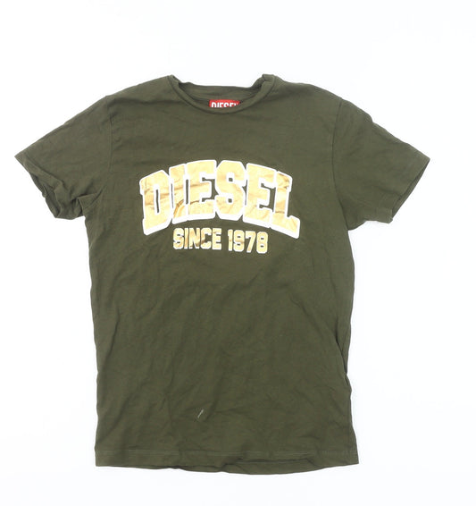 Diesel Boys Green Logo Graphic T-Shirt Size 10 Years Cotton Casual