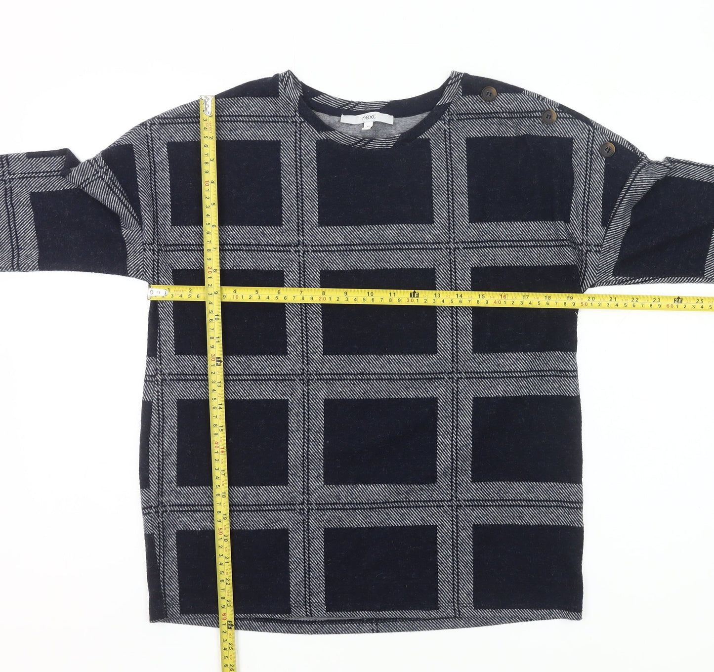 Next Womens Black Check Knit Blouse Size 10 Long Sleeve