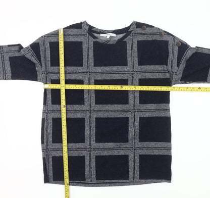 Next Womens Black Check Knit Blouse Size 10 Long Sleeve
