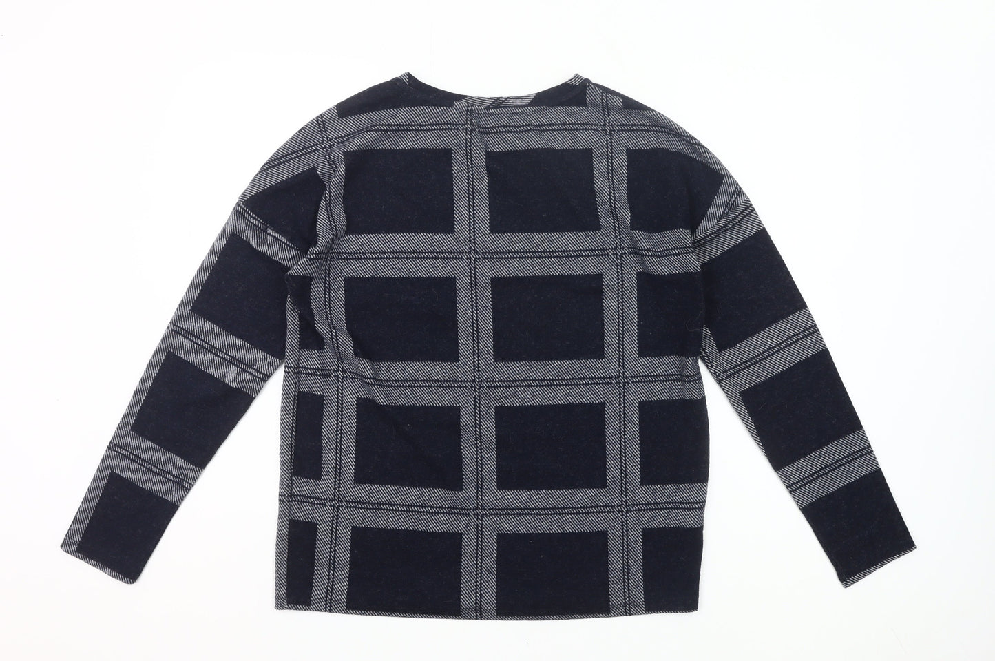 Next Womens Black Check Knit Blouse Size 10 Long Sleeve