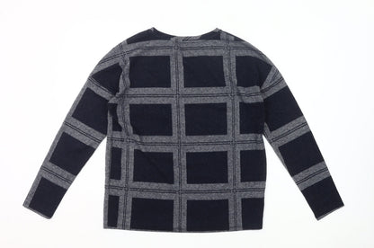 Next Womens Black Check Knit Blouse Size 10 Long Sleeve