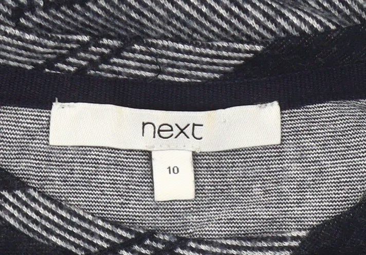 Next Womens Black Check Knit Blouse Size 10 Long Sleeve
